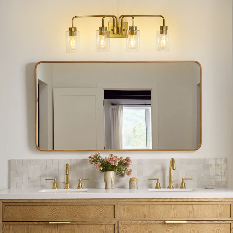 Luminaire de salle de bain moderne à 4 lumières avec abat-jour en verre transparent