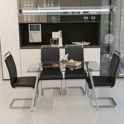 Ensemble de table de salle à manger en verre pour 4 avec pieds plaqués argent, idéal pour la cuisine et la salle à manger, alliant style et fonctionnalité