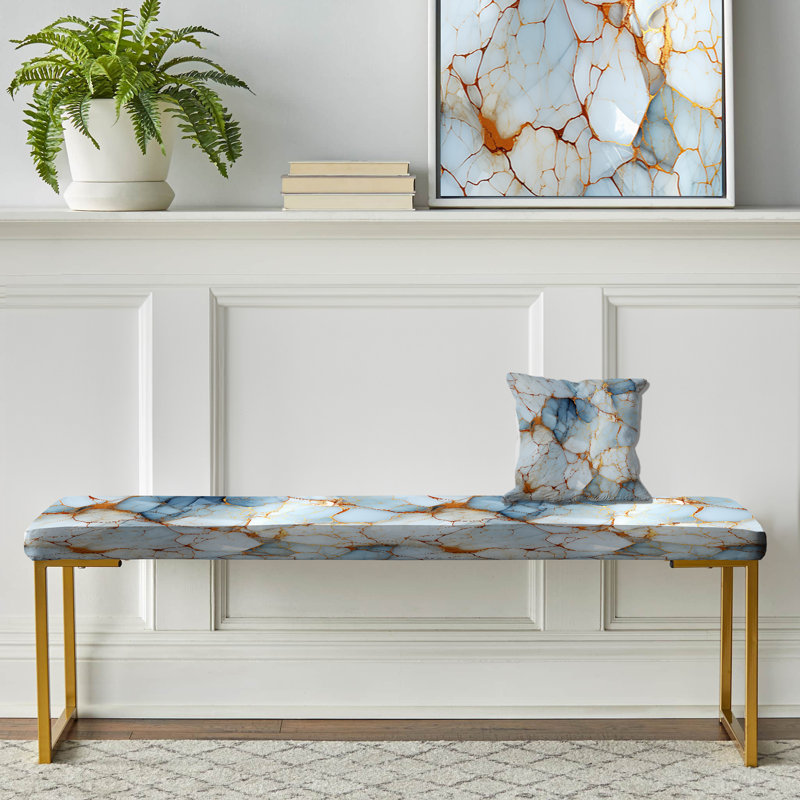 Cristal veiné or et motif de marbre bleu - banc rembourré en marbre doré