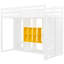 Lit mezzanine simple en bois blanc et jaune, rangement fonctionnel avec garde-robe ouverte, tablettes multicouches, armoire fermée, pour chambres à coucher modernes-752934576