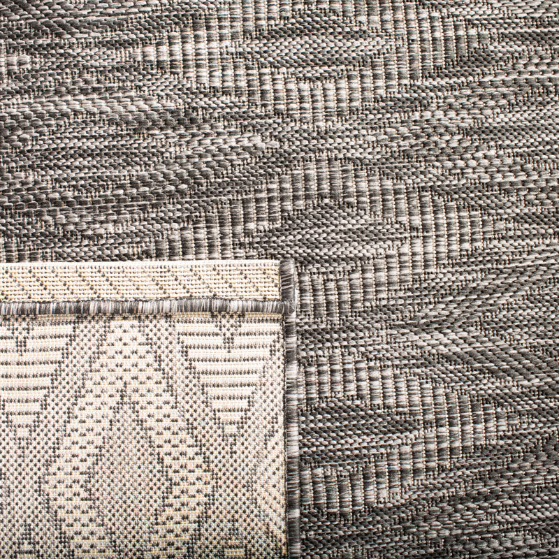 Ajacia Geometric Black Indoor/Outdoor Area Rug, Square 9'