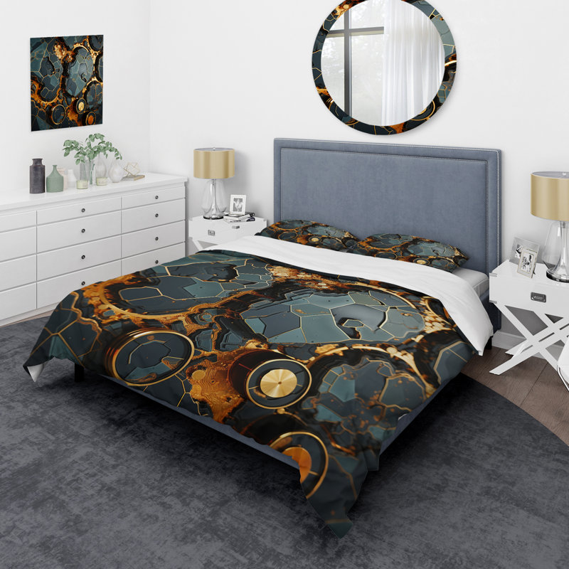Ensemble de housse de couette géométrique en marbre jaune et noir Elegance IV