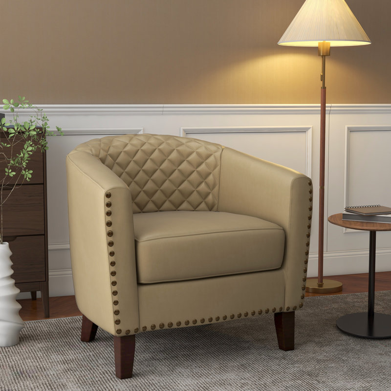 Fauteuil demi-tonneau Edvardas, Similicuir beige
