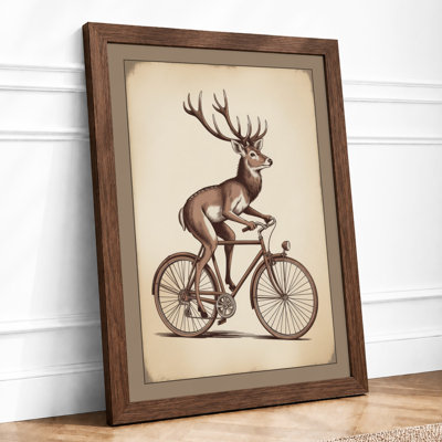 Deer On A Bicycle Vintage - Print