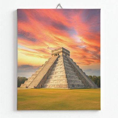 Chichén Itzá Canvas Wall Art Decor by DC- Framed Wall Art Prints | Canvas Pictures for Living, Bedroom, Office- Monuments Wall Canvas Aesthetic Home Decor Photo Poster- Made in USA | 12x16