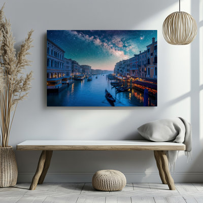 Canvas A Tranquil Night Scene In Venice Featuring A Serene Canal Wall Art Illuminated By Soft Moonlight Reflecting The Shimmering Canvas Wall Art