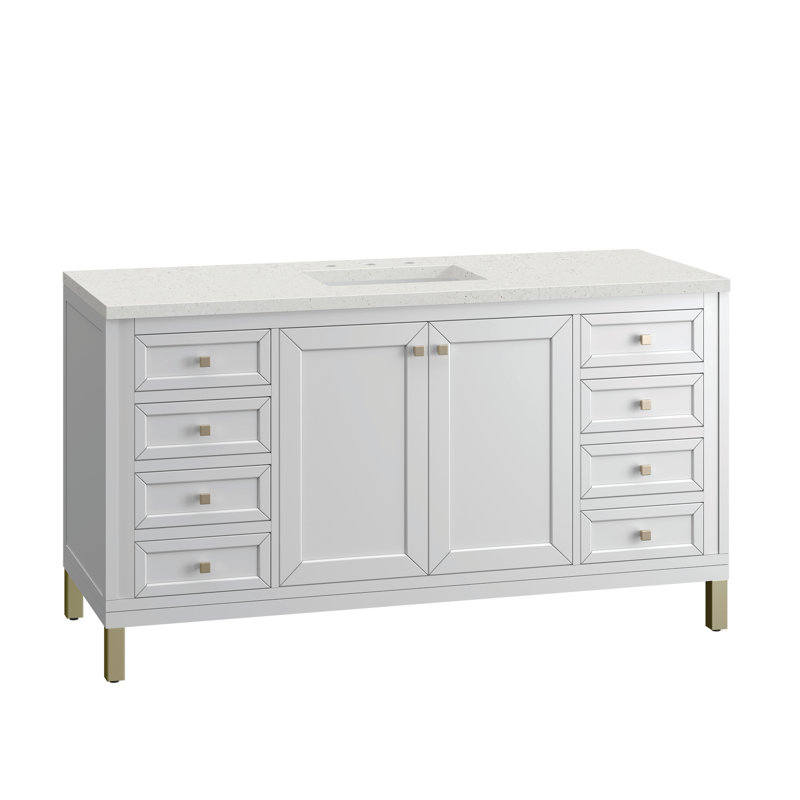 Chicago 60'' W Double Vanity, 8" Widespread, Lime Delight, Glossy White