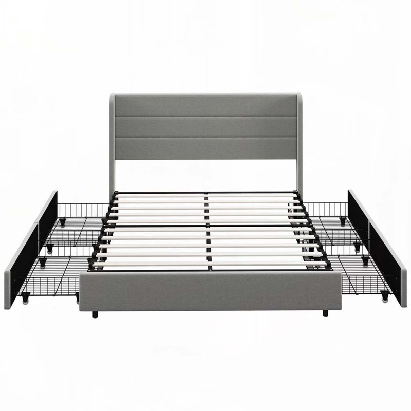 Structure de lit plateforme tapissier avec tiroirs de rangement, Grand
