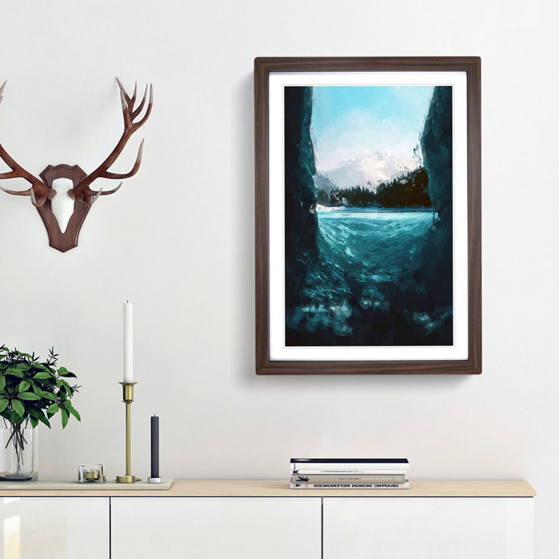 Blue Ice Tunnel in Abstract - Picture Frame Graphic Art Print, 36cm H x 27cm W x 2cm D, Walnut Framed