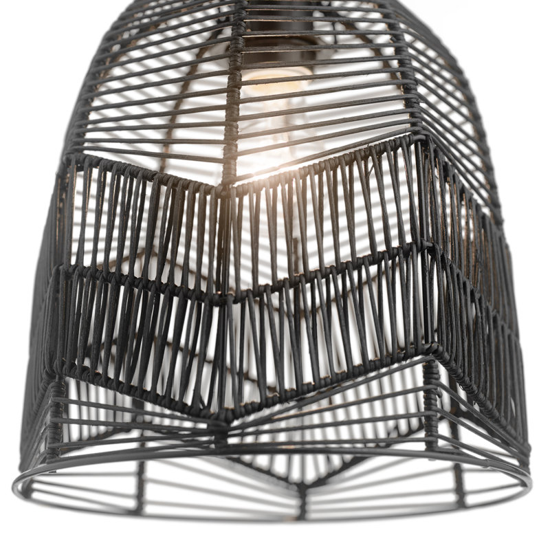 10"W Amher 1-Light Black Rattan Pendant Light