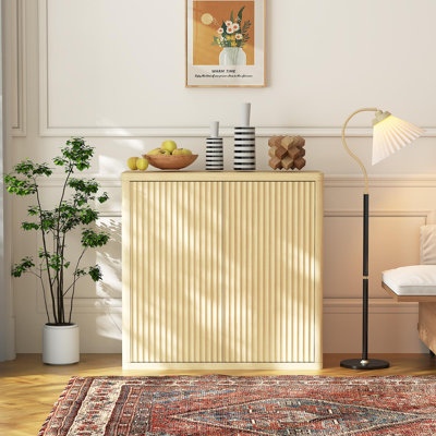 Buffet cannelé, armoire de rangement avec armoire à café en bois de 34,6 po de largeur avec tablettes réglables pour la cuisine, le salon et la salle à manger