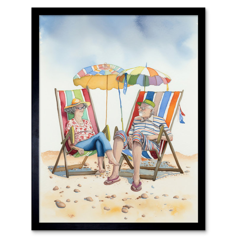 Elderly Couple Enjoying A Summer Beach Day - Single Picture Frame Print