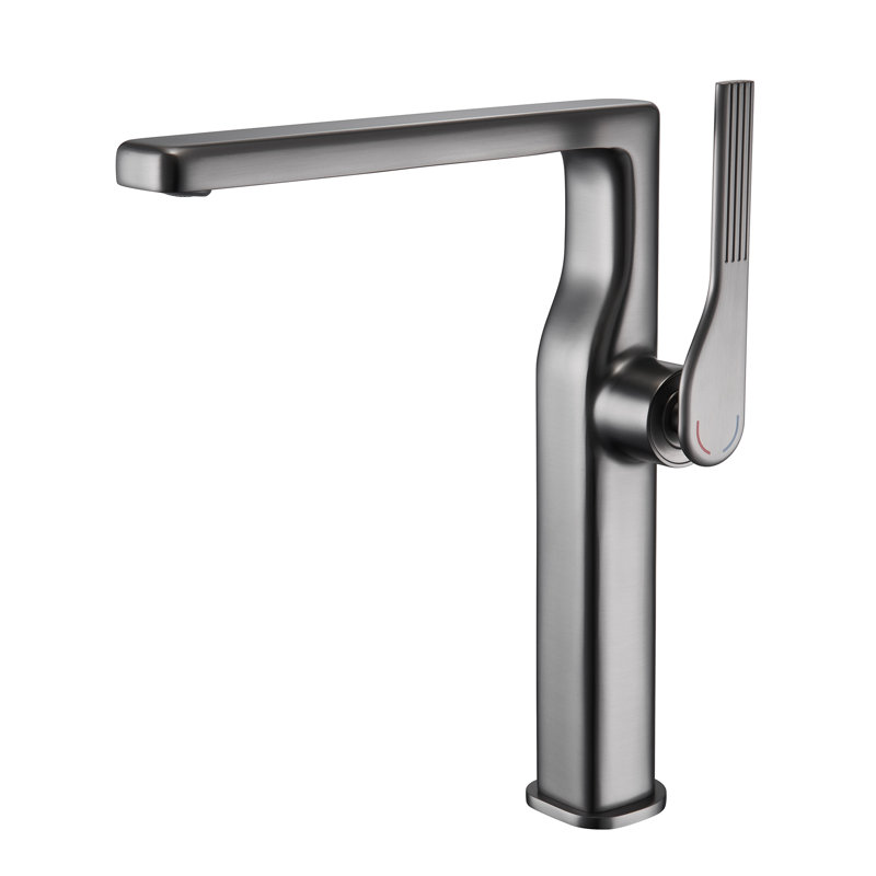 10”H Solid Brass Single-Hole Single-Handle Vessel Sink Bathroom Sink Faucet with Optional Drain Assembly, Gun Gray