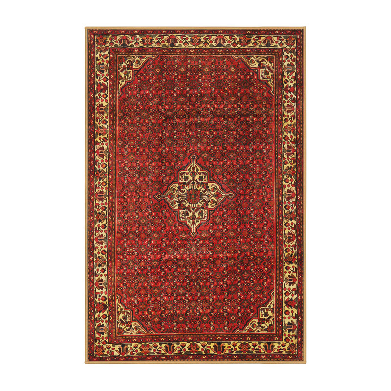 Tapis traditionnel rouge / jaune Galette, Rectangle 5 pi x 7 pi