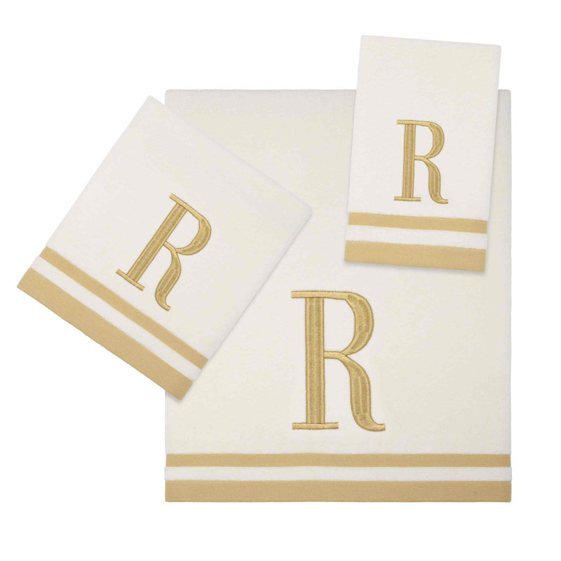 GRY/IVR Monogram Towel Set, 3 Piece Towel Set, Ivory