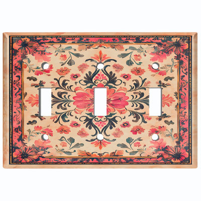 Metal Light Switch Plate Cover; US Standard Size 3 Gang Toggle - Floral Damask