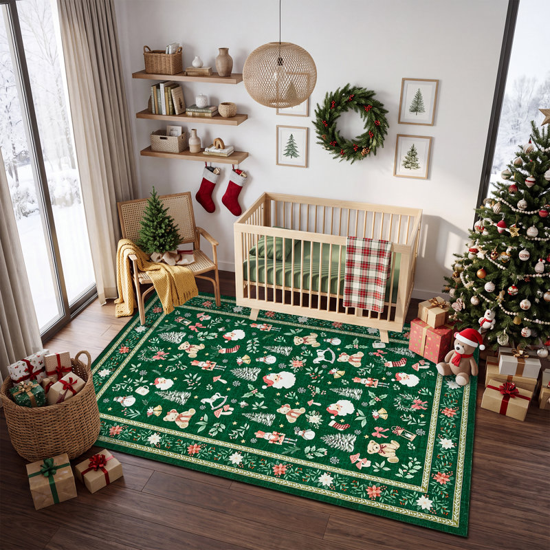 Tapis de Noël extra large de 3 m x 4 m, lavable, antidérapant, à poils courts, pliable, résistant aux taches et doux, idéal pour le salon et la chambre.