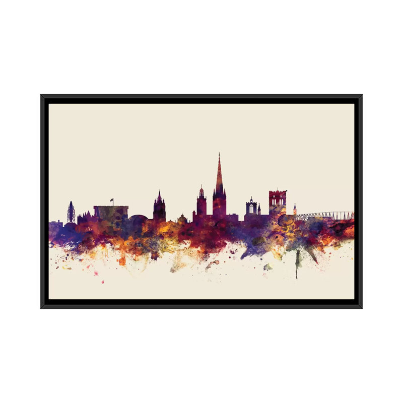 Skyline Series: Norwich, Angleterre, Royaume-Uni, impression sur toile tendue beige, H 32 po x l 48 po x P 1,5 po