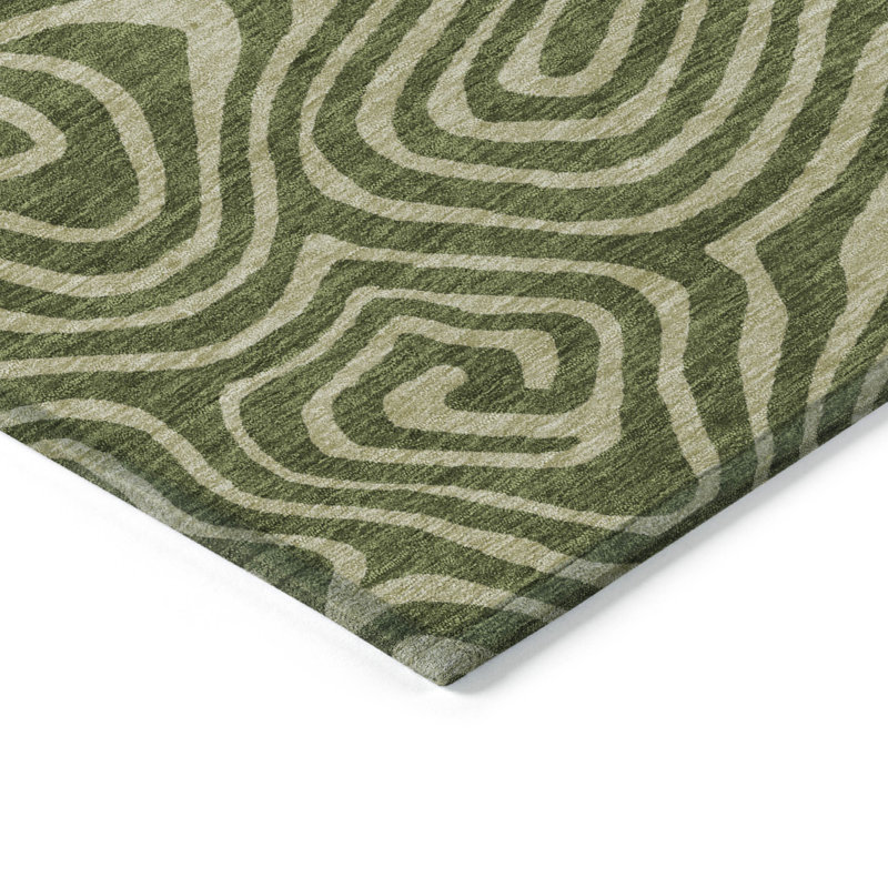 Olive and Beige Flat Woven Synthetic Runner Rug