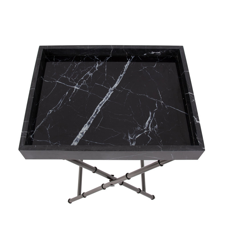 Arnlaugur Black Marble Tray Top End Table with Titanium Base