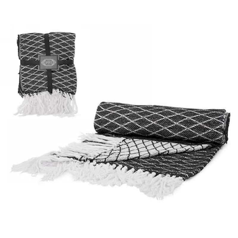 Knitted Throw Blanket, Black/White, 52" W x 64" L