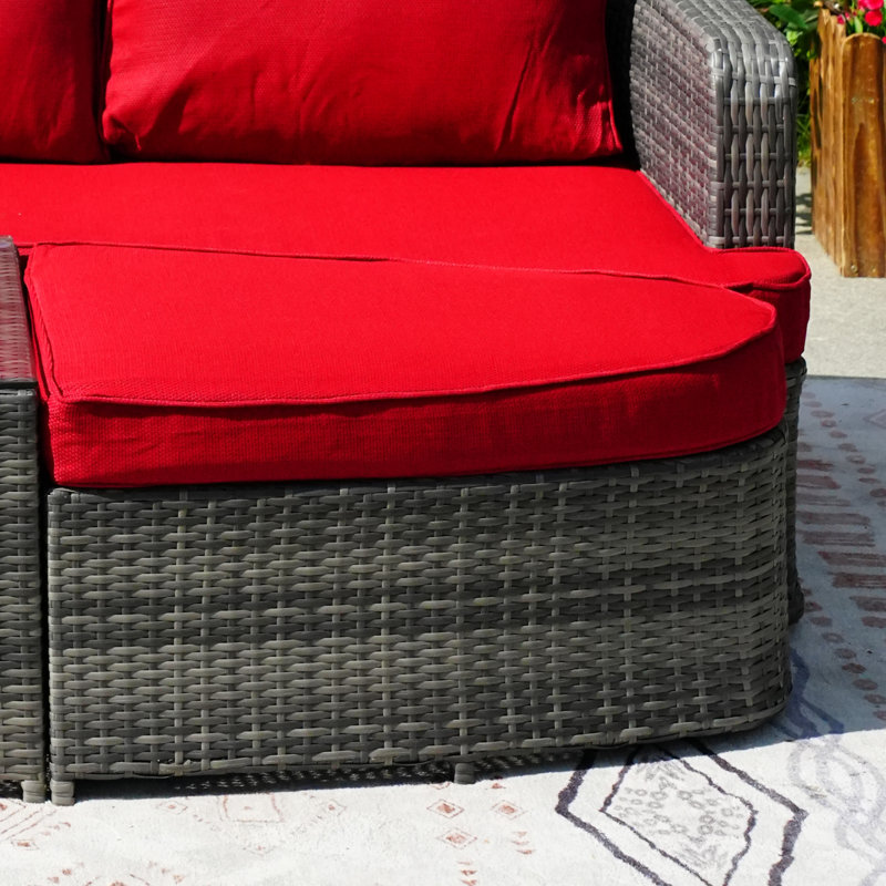 Anazco 89'' Wide Curved Patio Daybed with Cushions, Gray, Red