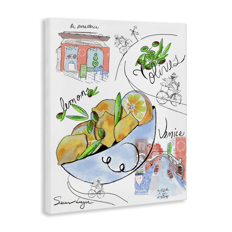 Collection de croquis de cuisine italienne, toile par Susan Lugar, H 20 po x l 16 po