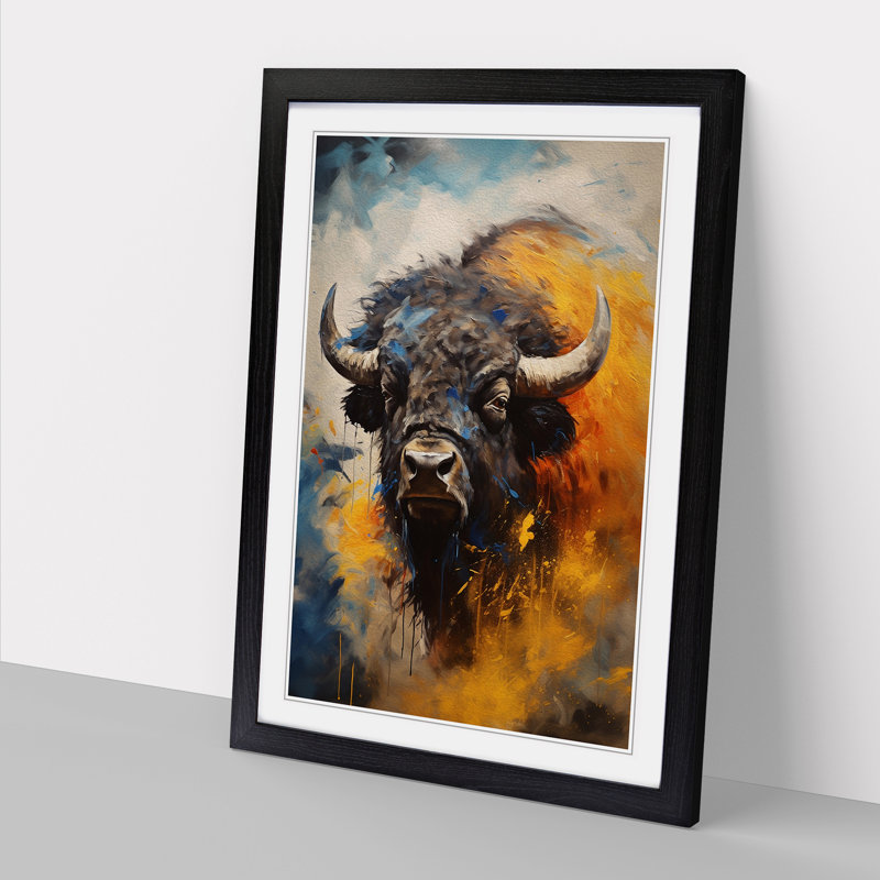 Buffalo Gestural Art - Framed Print, Black Framed, 34cm H x 25cm W x 2cm D