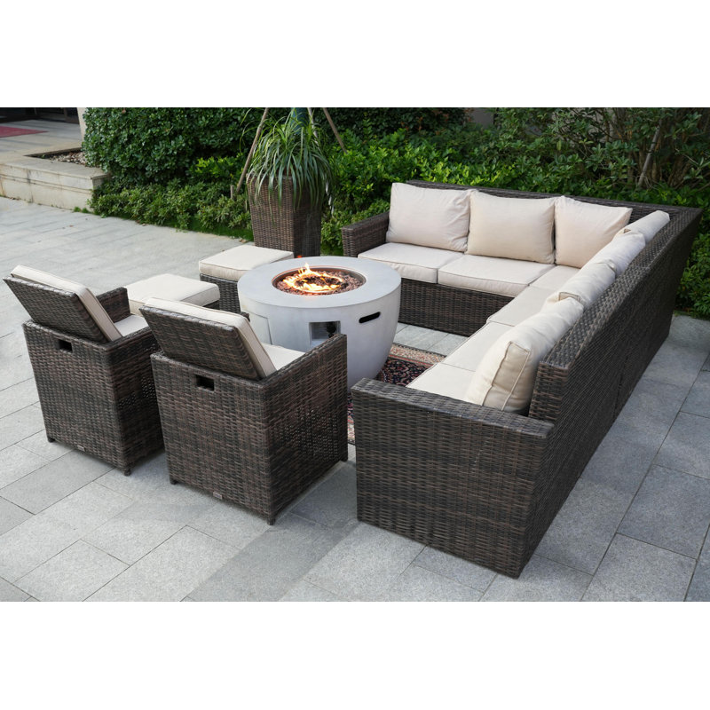 Ensemble de conversation modulaire 9 pièces avec coussins 9 pièces, Beige