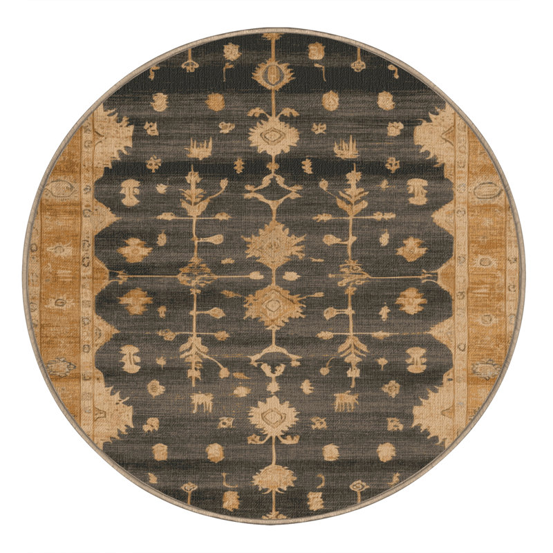Tapis brun lavable à la machine, Rond 5 pi