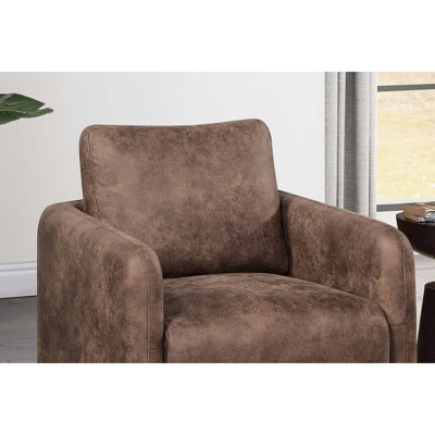 Mid - Century Modern Style Swivel Chair Wrapped In Walnut Color Leather Like Fabric, Plywood Frame, Ideal For Open Conversational Groupings Fabric With Full Rotation, Supportive Back Pillow, Suitable