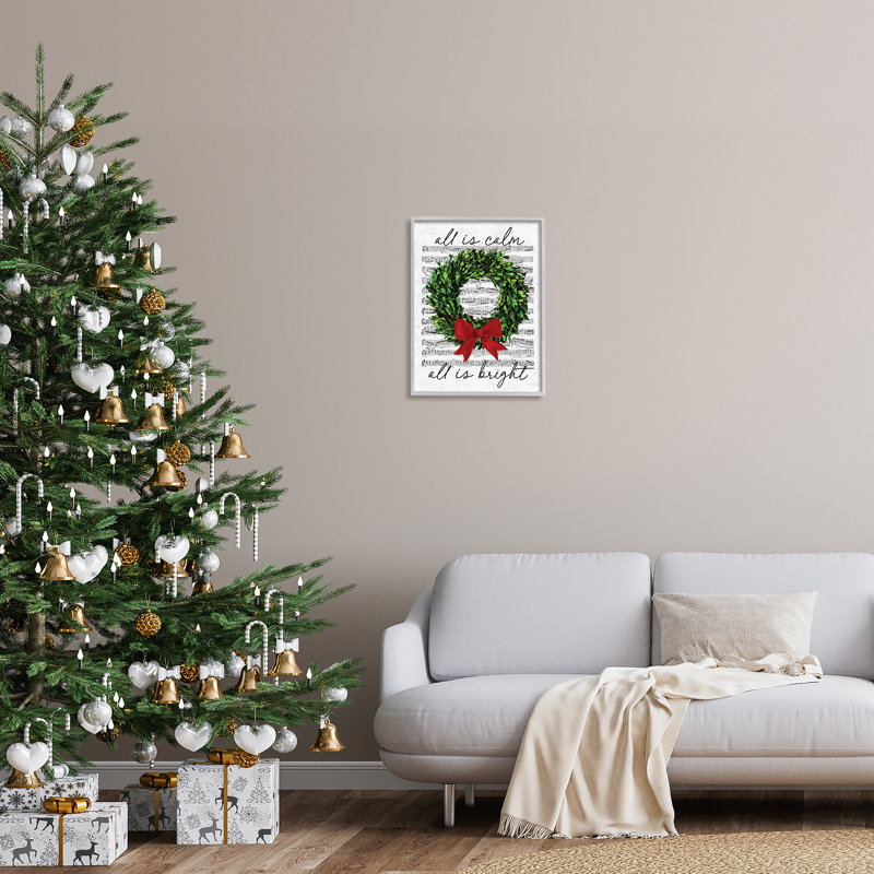 «All Is Bright Holiday Music» par Lettré et doublé, H 20 po x l 16 po x P 1,5 po, Estampe numérique Farmhouse
