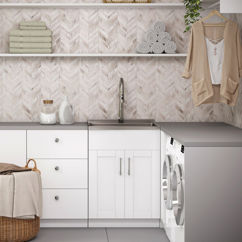 Modern Wide Shaker - 28" Laundry Cabinet With Faucet And Sink - White, 24"