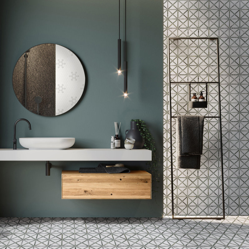 Tesella Jade Geometric 12 in. x 12 in. Polished Marble Mosaic Floor and Wall Tile
