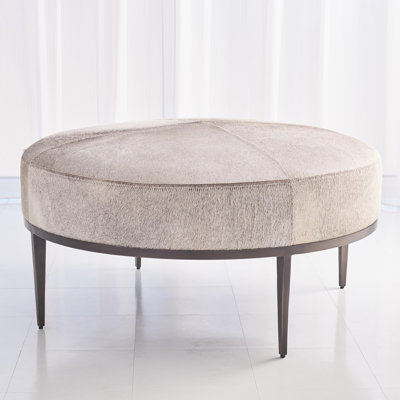 Urban Ottoman w/Grey Hair-on-Hide-Antique Gunmetal