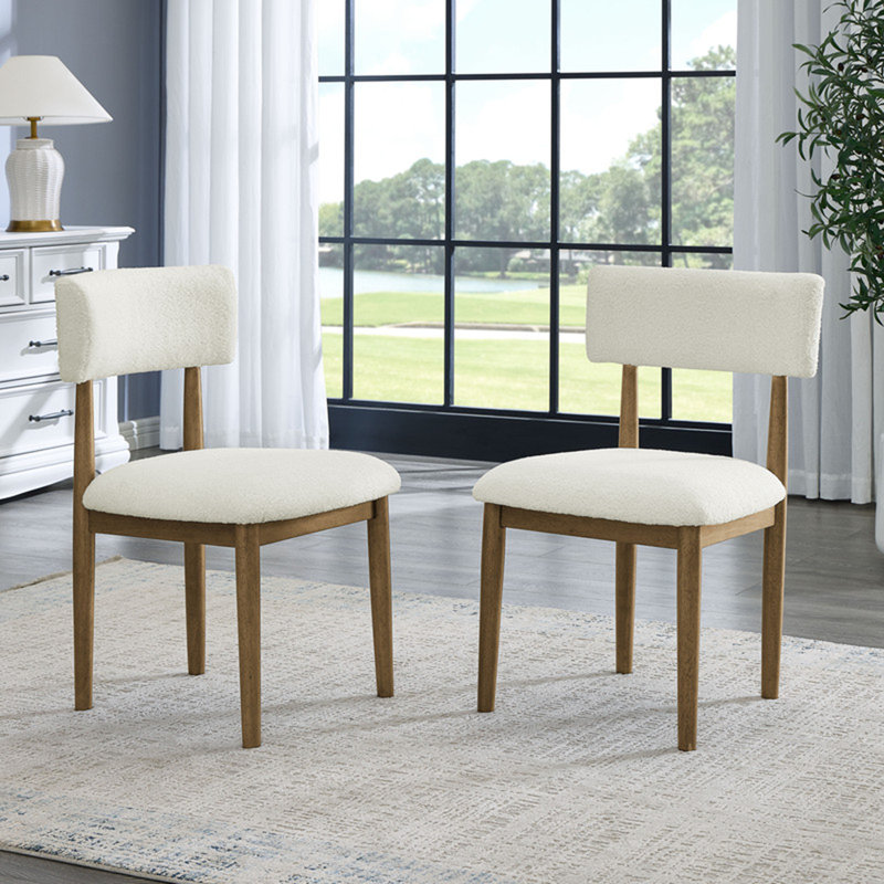 Ensemble de 2 chaises d'appoint Dafne en chêne noyer avec tissu sherpa beige