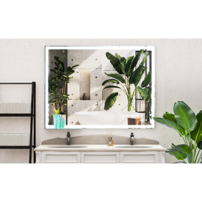 48X36 Inch Bathroom Mirror - Led Wall Mounted With Memory Fog, Touch Control, Adjustable Brightness , Waterproof Design Mounted, Energy Fog Button, Build