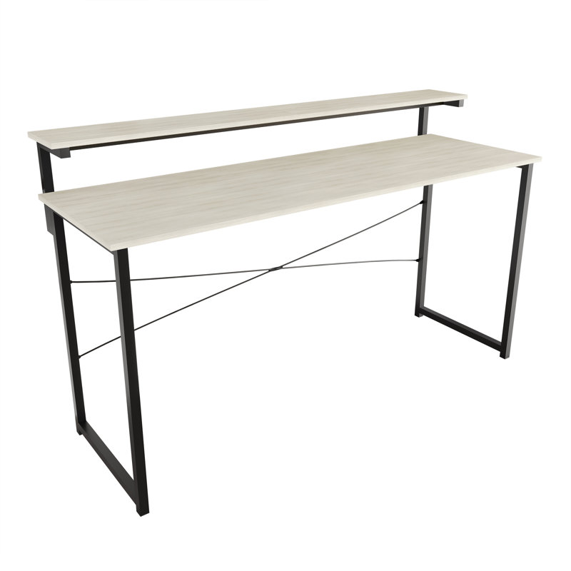 Metal Writing Desk With Shelf, Light Gray, 35.63" H x 55.12" W x 19.68" D