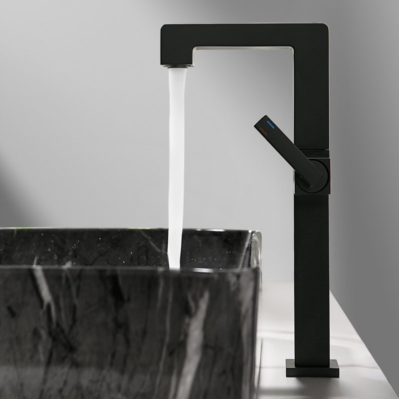 Robinet de lavabo vasque en laiton massif 10,4 "à poignée simple, Noir mat, Drainage inclus
