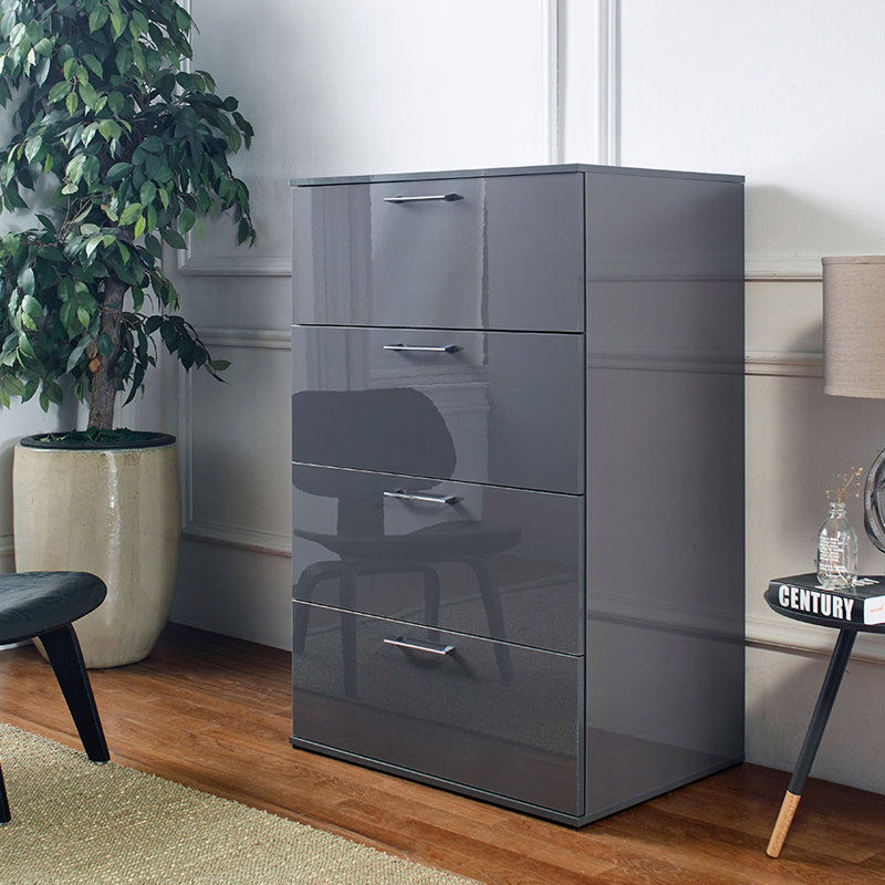 Commode de rangement gris foncé avec tiroirs pleine extension résistants à l'eau et résistants aux taches E0