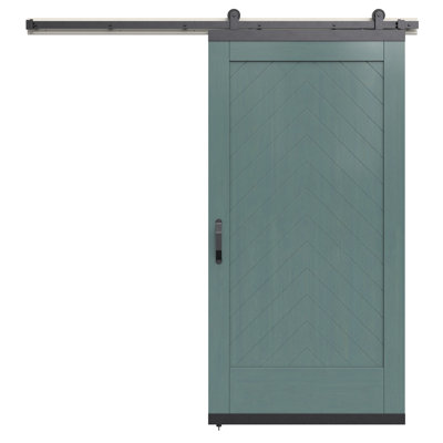 Karona 1 Panel Chevron Maple Wood Sliding Barn Door with Hardware Kit
