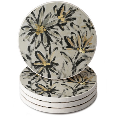Flower Fresco 4 Pack Round Absorbent Stone Coasters