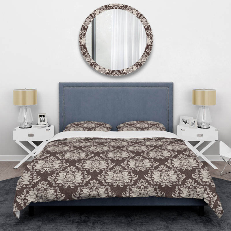 Brown Damask - Abstract Duvet Cover Set - Microfiber Polyester, Twin Duvet Cover + 1 Standard Sham