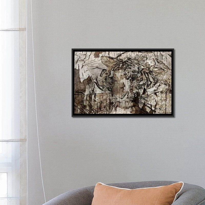 Tigre brun, impression sur toile tendue, H 18 po x l 26 po x P 1,5 po, Toile avec cadre noir, Pas de tapis