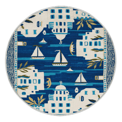 Washable Greek island motifs Nautical Area Rug