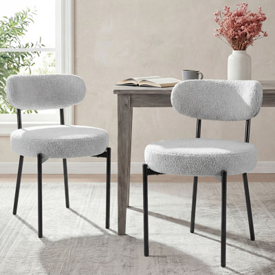 Sherpa Fabric Upholstered Dining Chairs Set with Backrest For Dining Room, Kitchen, Living Room by George Oliver