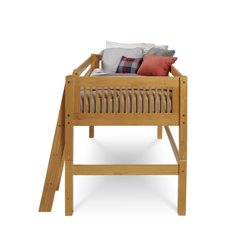 Lit mezzanine simple en bois massif Fharman, Naturel