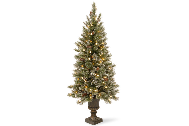 Glittery Bristle Regular Green/White Realistic Artificial Pine Christmas Tree with 150 Lights