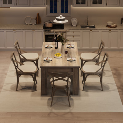 63" Farmhouse Rectangular Dining Table for 4-6 – Heavy Duty Wooden Kitchen & Dining Table, 1.18" Thick Top, Reinforced 4.53" Legs, Ideal for Modern &