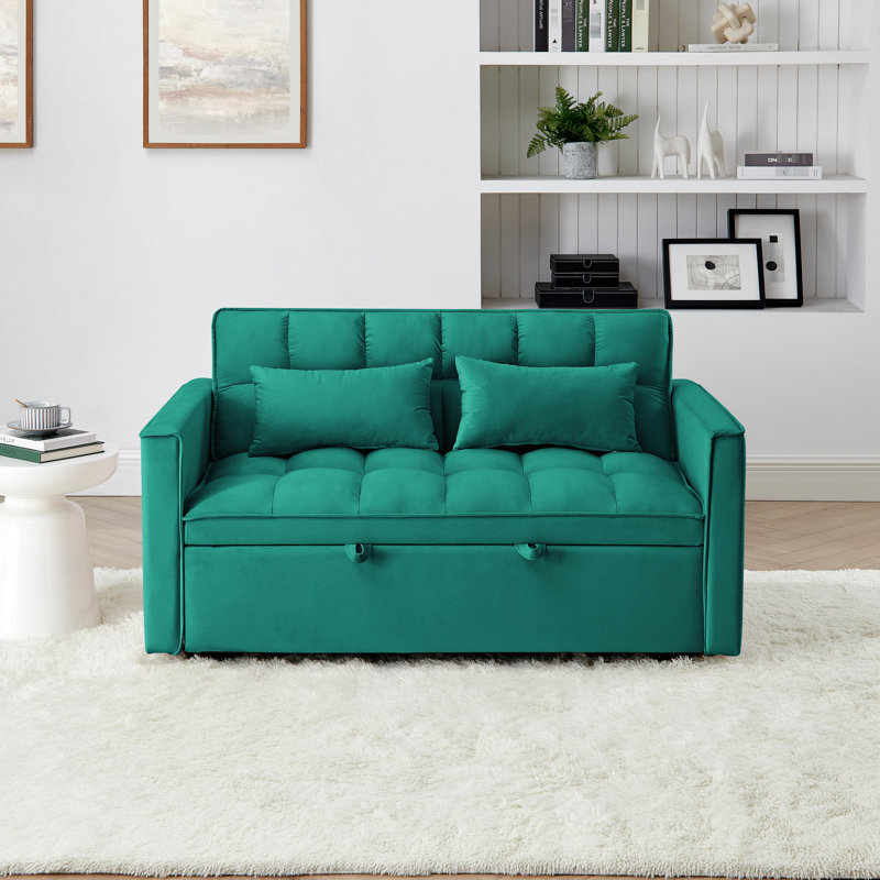 Lit de 54,33 pouces avec fonction pliable, 3 longueurs. Velours à dossier réglable coulissant. Look contemporain. Confortable. Positions. Tissu doux et pieds en plastique. 2 coussins. Fonction essentielle du salon,